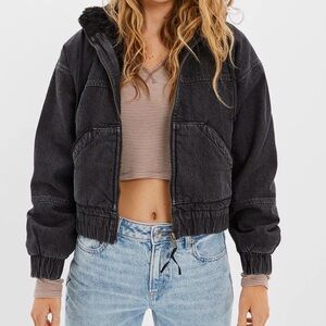 American Eagle Denim Sherpa Bomber Jacket Size Small